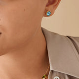 18K Yellow Gold Blue Topaz Stud Earrings, 0.37"