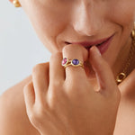 18K Yellow Gold Pink Tourmaline Ring with Diamonds