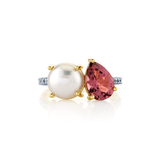 Pearl and Pink Tourmaline Bypass Ring