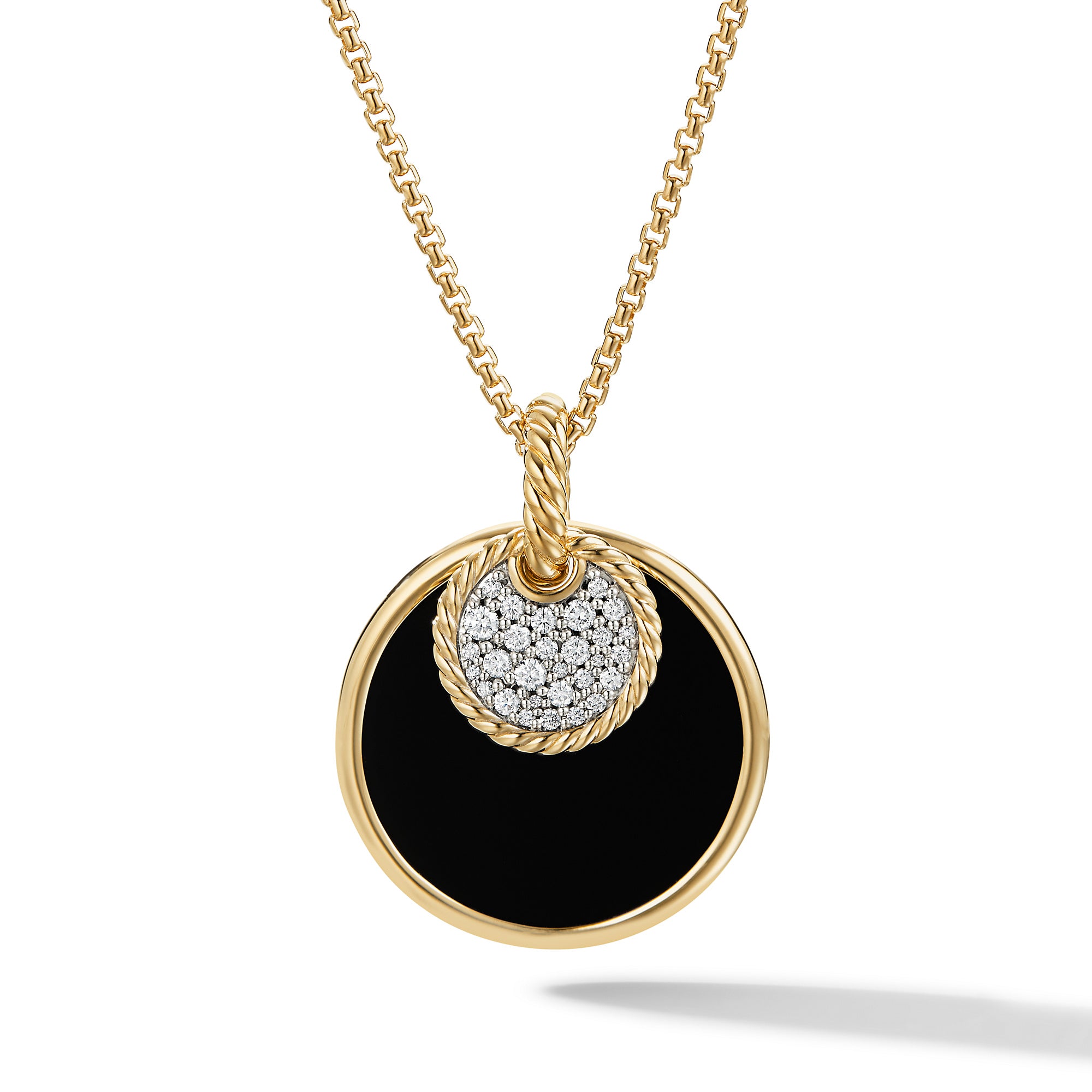 DY Elements® Convertible Pendant Necklace in 18K Yellow Gold with Black Onyx Reversible to Mother of Pearl and Diamonds, 26.6mm