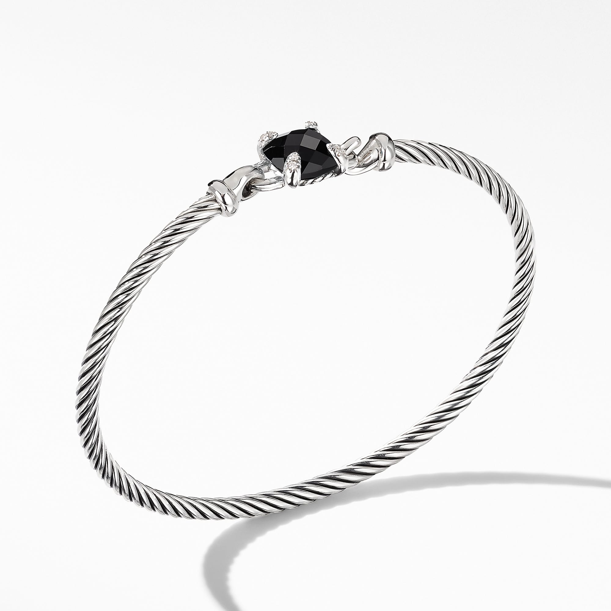 Chatelaine® Bracelet in Sterling Silver with Black Onyx and Diamonds, 3mm