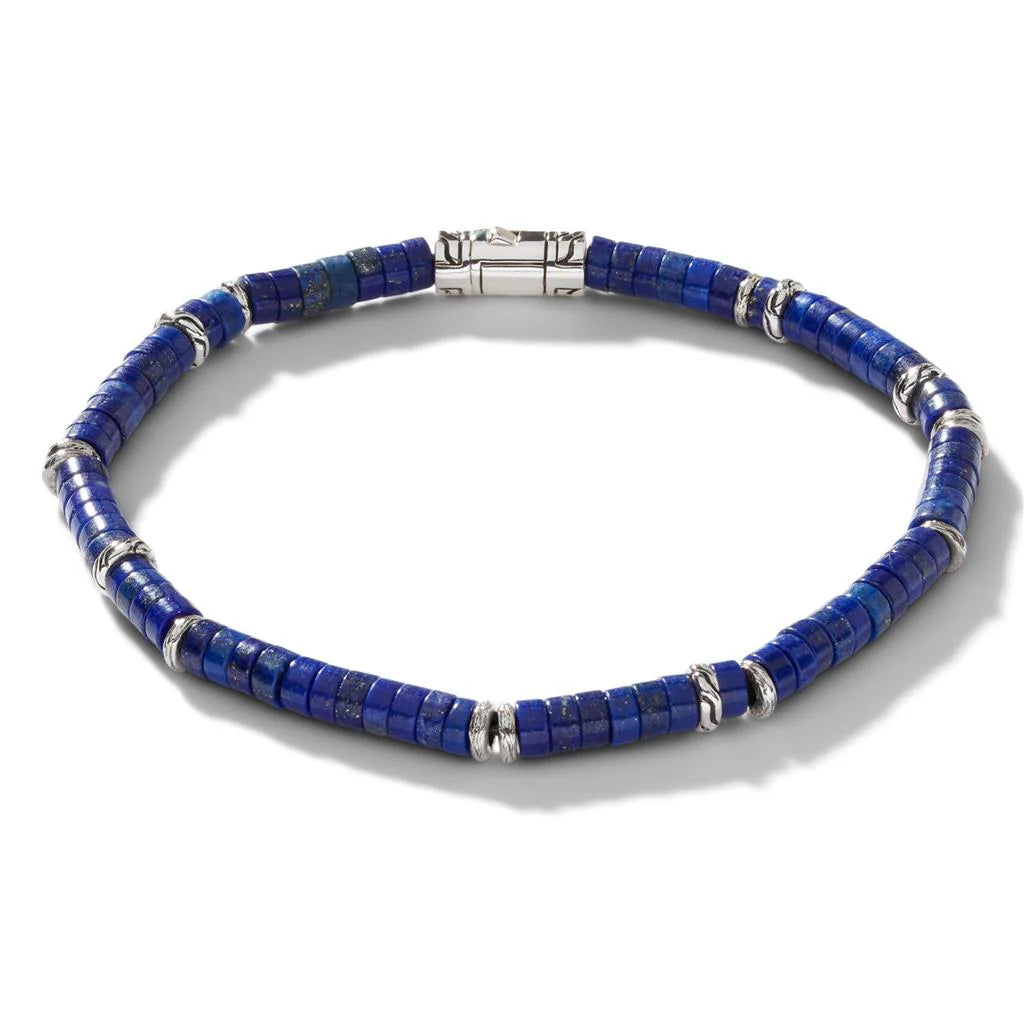 Sterling Silver Heishi Lapis Beaded Bracelet