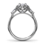 18K White Gold Diamond Baguette Halo Semi-Mount Engagement Ring