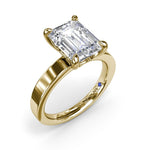 18K Yellow Gold Wide Band Emerald Cut Diamond Semi-Mount Engagement Ring