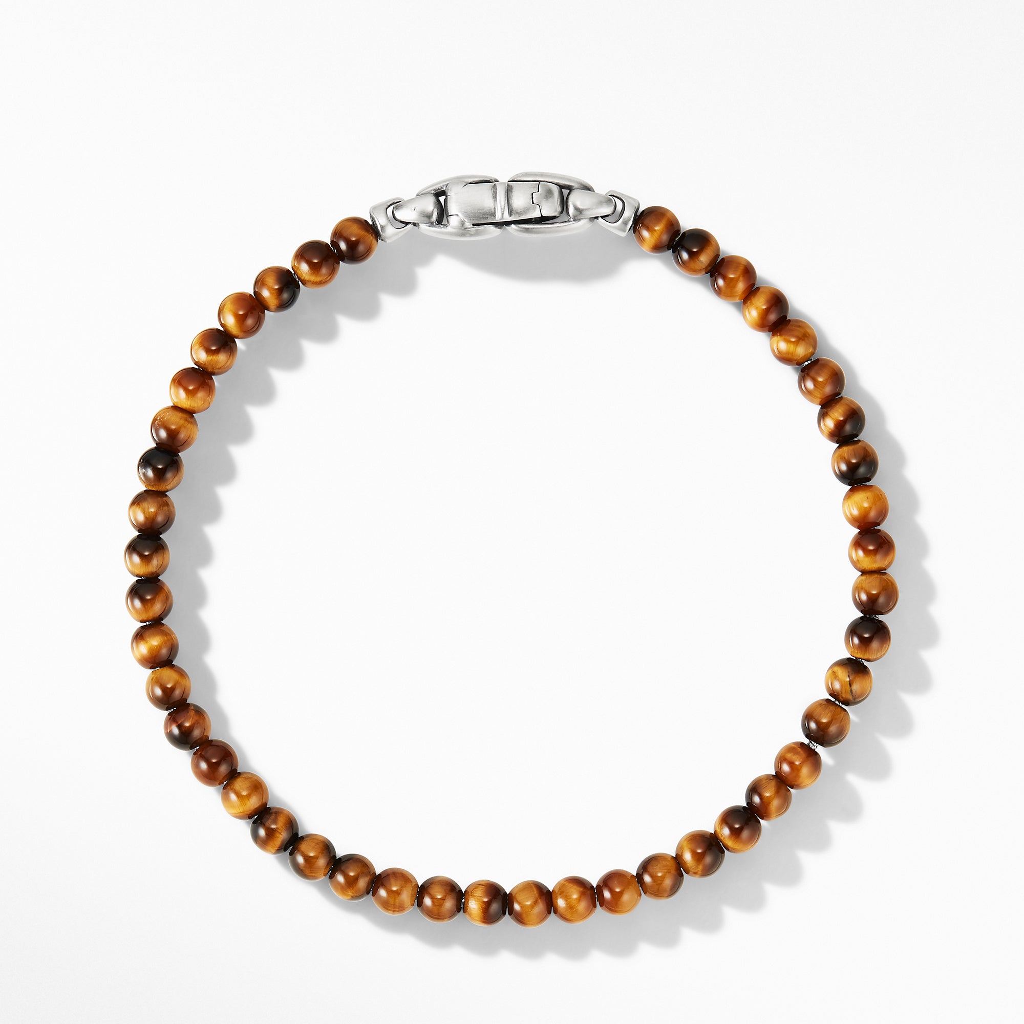 Spiritual Beads Bracelet in Tigers Eye with Sterling Silver, 4mm