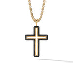 Forged Carbon Cross Pendant in 18K Yellow Gold, 37mm