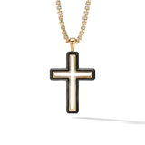 Forged Carbon Cross Pendant in 18K Yellow Gold, 37mm