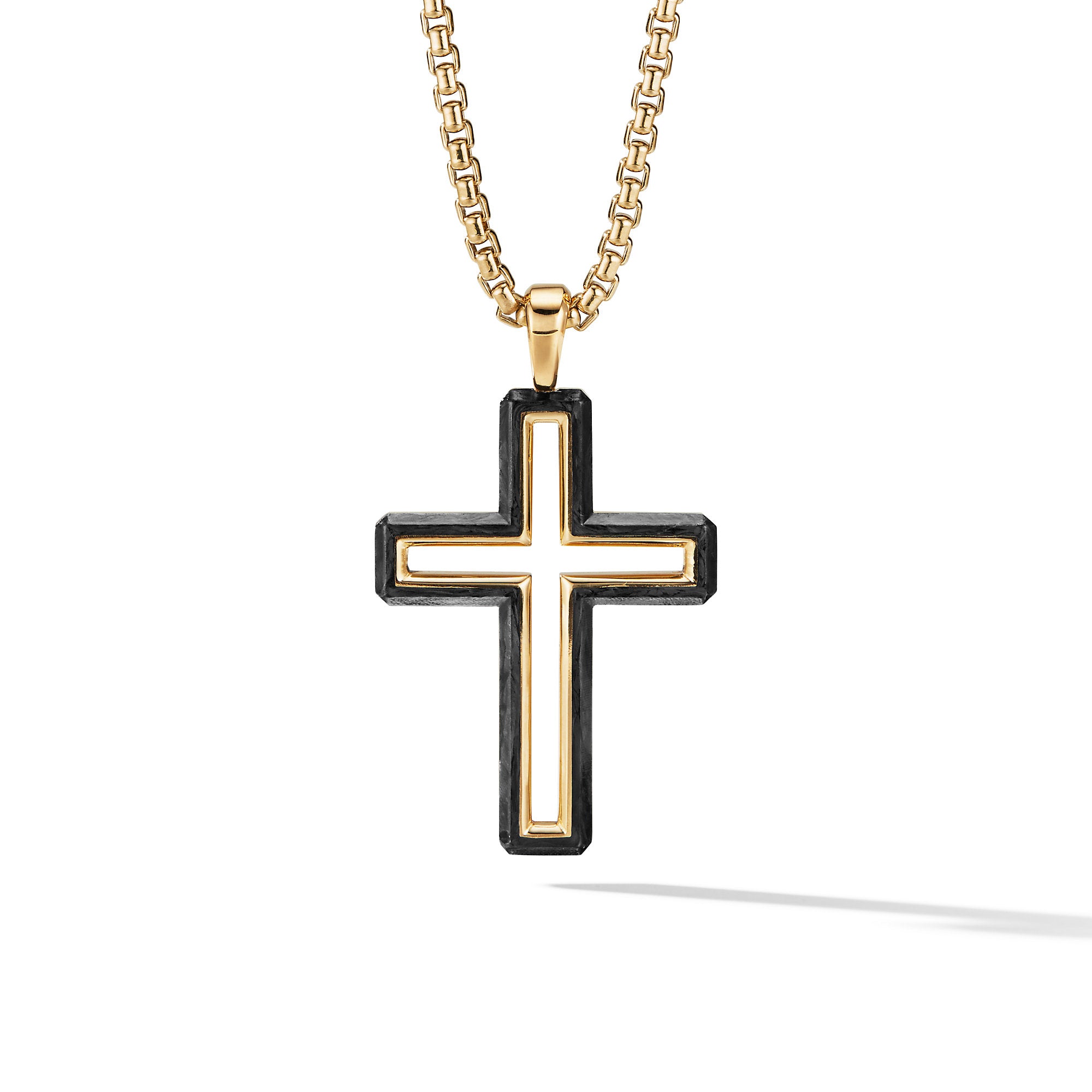 Forged Carbon Cross Pendant in 18K Yellow Gold, 37mm