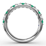 18K White Gold Emerald and Diamond Shared-Prong Anniversary Band