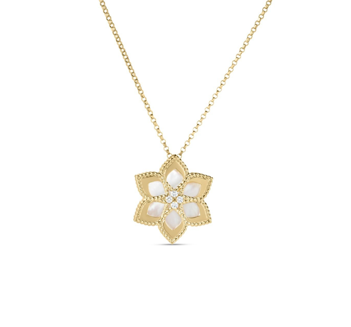 18k Gold Vernazza Diamond and Mother of Pearl Flower Necklace