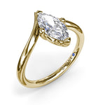 18K Yellow Gold V-Shape Bypass Marquise Semi-Mount Engagement Ring