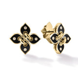 18K Yellow Gold Love in Verona Diamond Black Ceramic Enamel Flower Stud Earrings