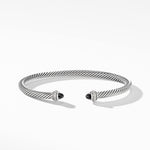 Classic Cable Bracelet in Sterling Silver with Black Onyx and Diamonds, 4mm