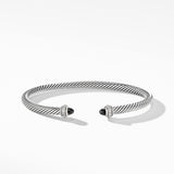 Classic Cable Bracelet in Sterling Silver with Black Onyx and Diamonds, 4mm