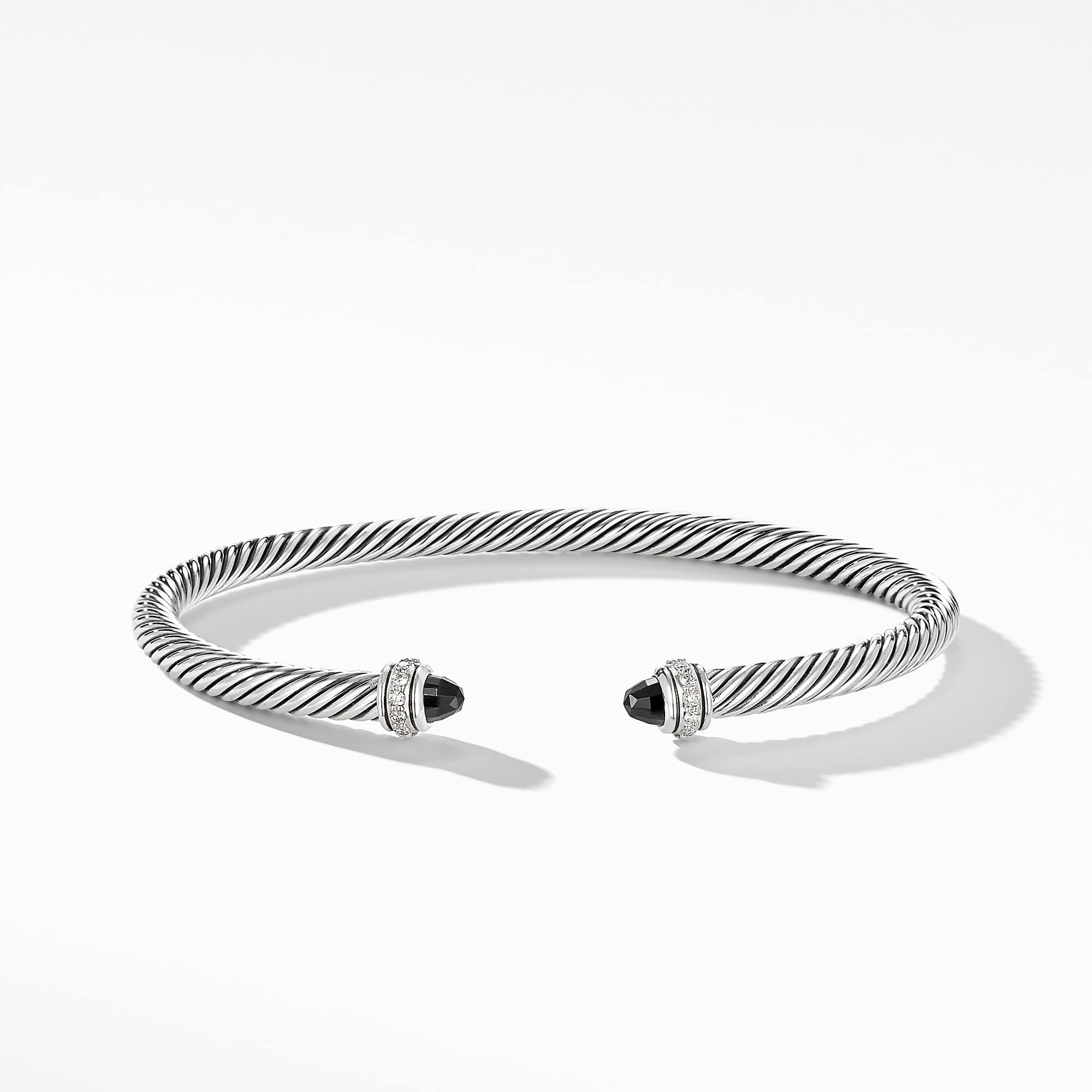 Classic Cable Bracelet in Sterling Silver with Black Onyx and Diamonds, 4mm