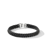 Woven Box Chain Bracelet in Sterling Silver with Black Stainless Steel and Black Nylon, 10mm