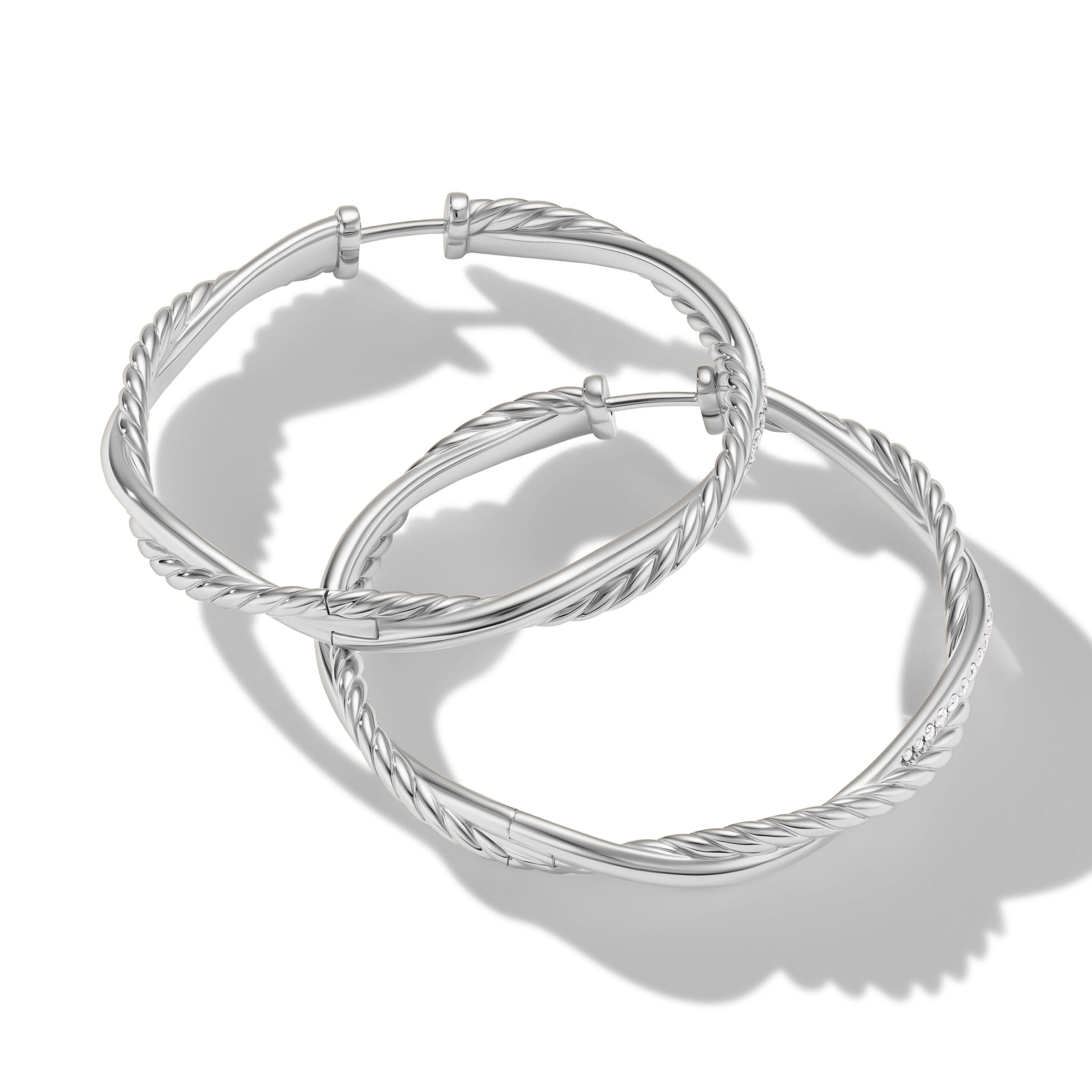 Infinity Hoop Earrings in Sterling Silver with Diamonds, 42mm