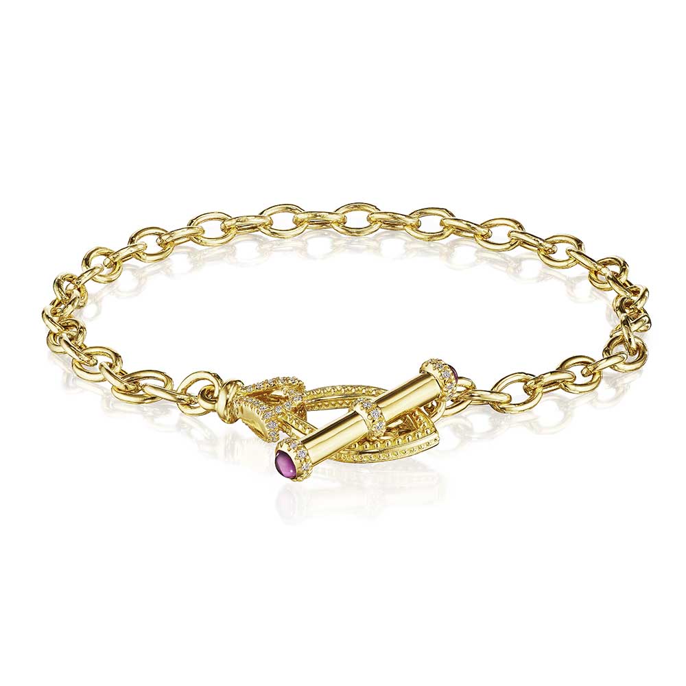 Beaded Rhodolite and Diamond Toggle Bracelet