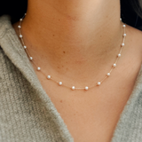 4mm Pearl Station Necklace on 14k Yellow Gold Chain