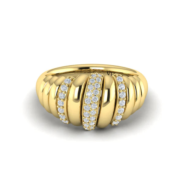 Aurelia Sculpted Dome Triple Pavé Diamond Ring in 18K Yellow Gold