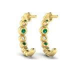 Diamond & Emerald Bezel Set Circle Hoop Earrings in 18K Yellow Gold