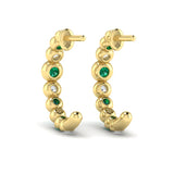 Diamond and Emerald Bezel Set Circle Hoop Earrings in 18K Yellow Gold