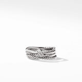 X Crossover Band Ring in Sterling Silver with Diamonds, 6mm