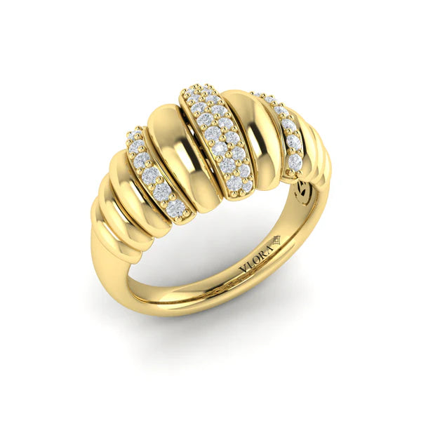 Aurelia Sculpted Dome Triple Pavé Diamond Ring in 18K Yellow Gold