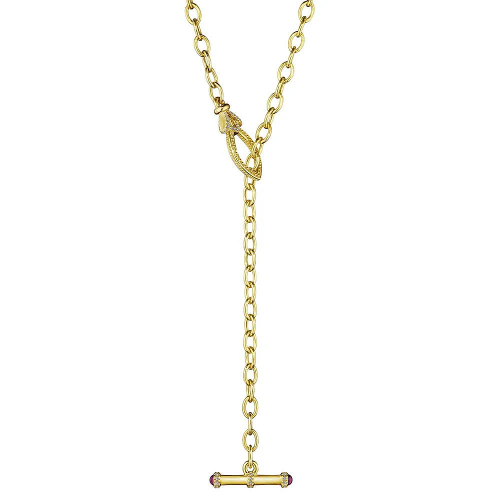 Beaded Rhodolite and Diamond Toggle Necklace