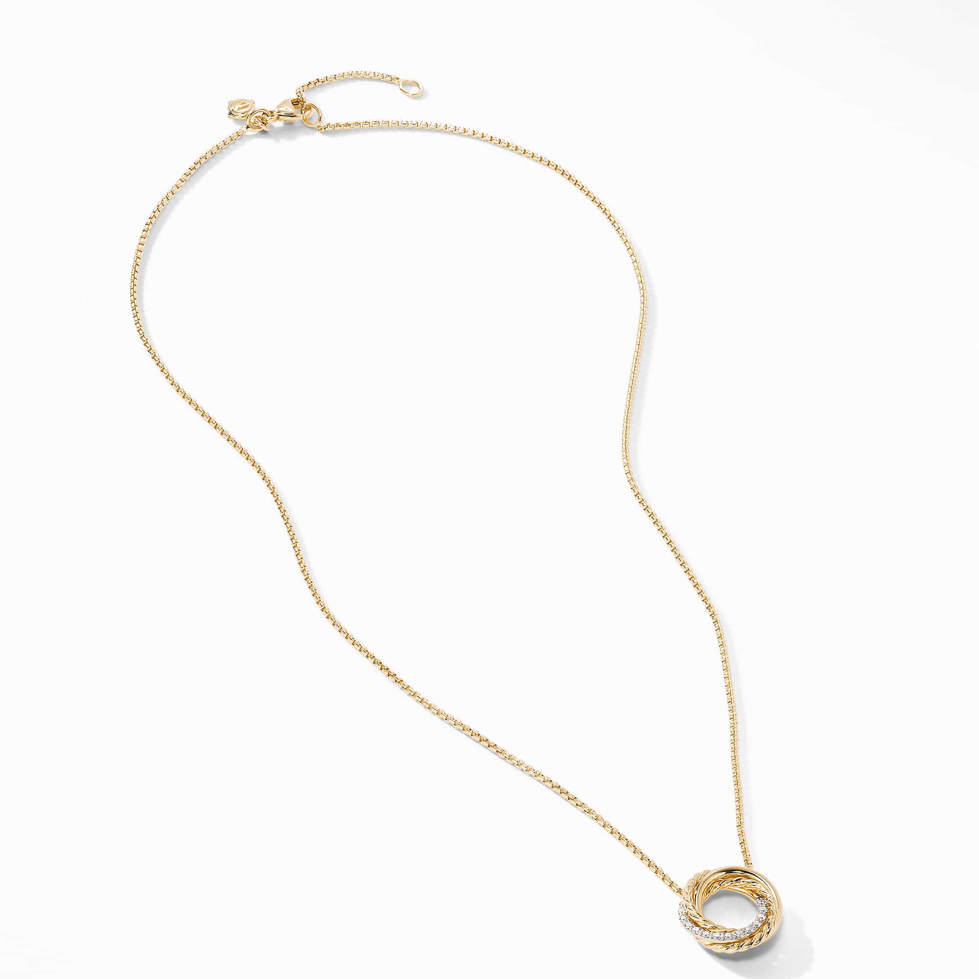 Crossover Pendant Necklace in 18K Yellow Gold with Diamonds, 14.5mm