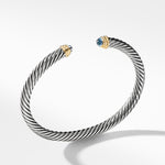 Classic Cable Bracelet in Sterling Silver with 14K Yellow Gold and Blue Topaz, 5mm