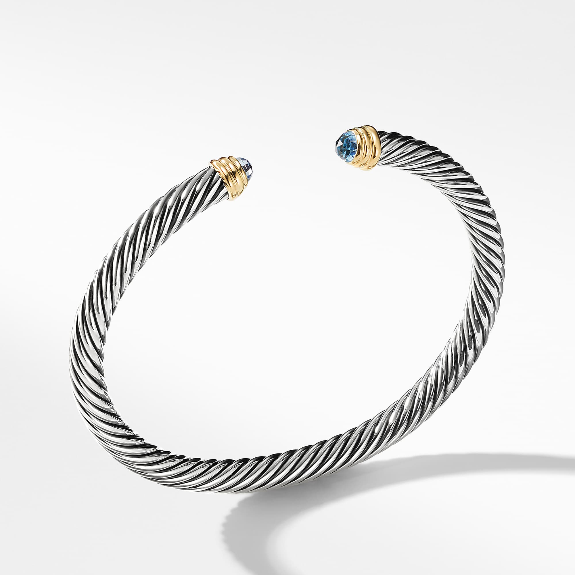 Classic Cable Bracelet in Sterling Silver with 14K Yellow Gold and Blue Topaz, 5mm