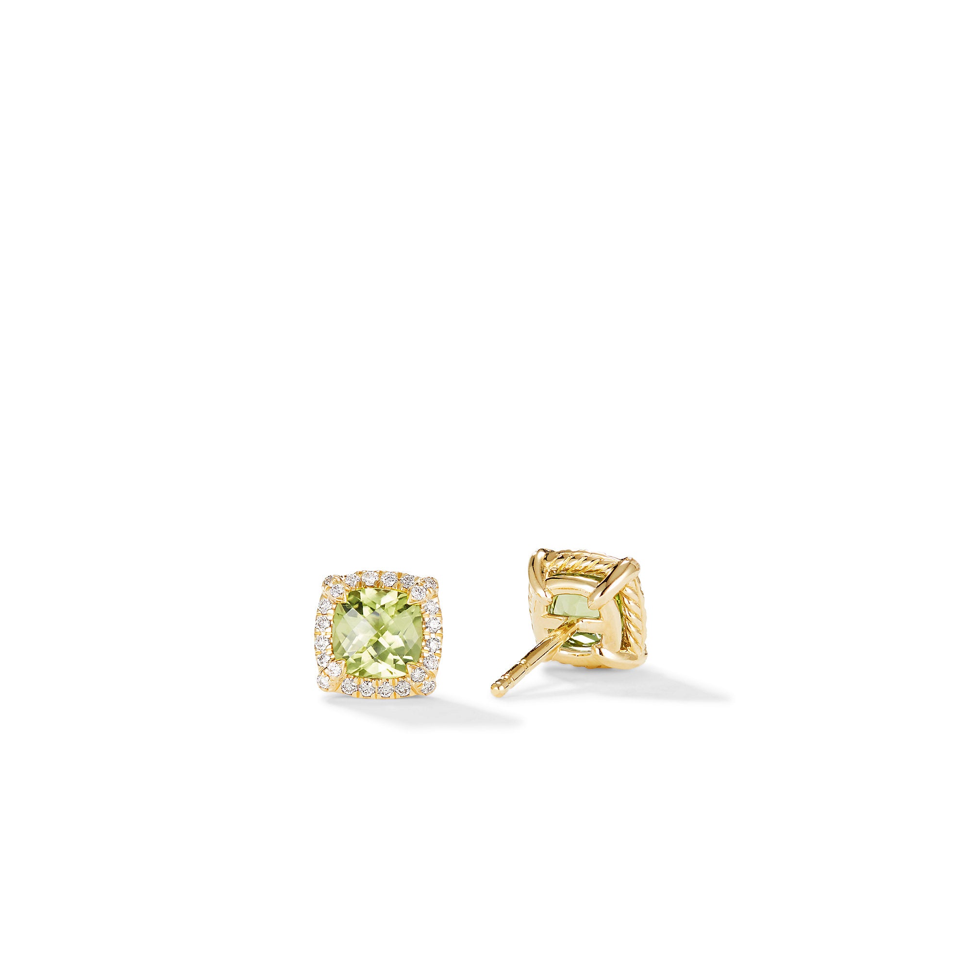 Petite Chatelaine® Pavé Bezel Stud Earrings in 18K Yellow Gold with Peridot and Diamonds, 5mm