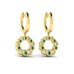 Diamond & Emerald Circle Drop Earrings in 18K Yellow Gold