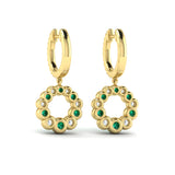 Diamond and Emerald Circle Drop Earrings in 18K Yellow Gold