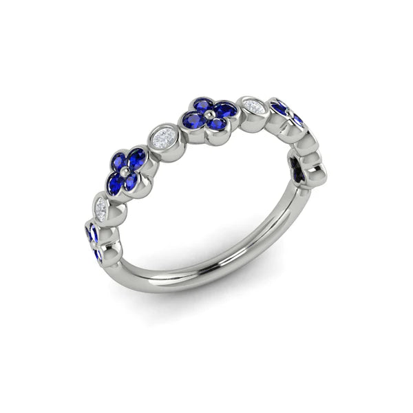 Vlora Sapphire Bloom Diamond Band in 18K White Gold