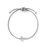 Petite Pavé Cross Chain Bracelet in Sterling Silver with Diamonds, 1.7mm