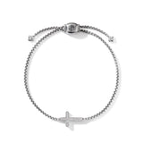 Petite Pavé Cross Chain Bracelet in Sterling Silver with Diamonds, 1.7mm
