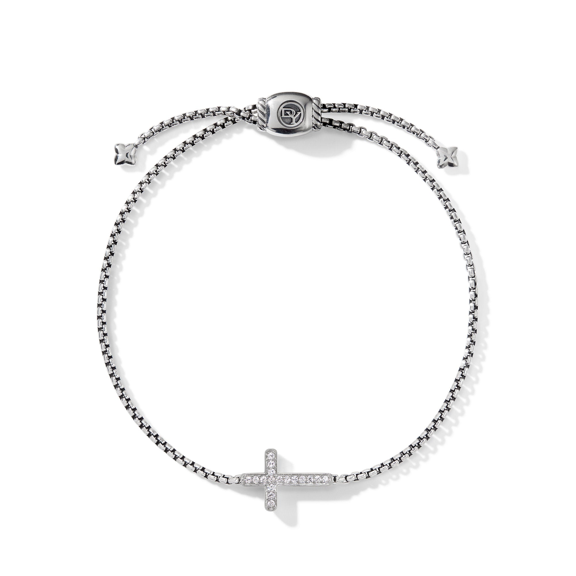 Petite Pavé Cross Chain Bracelet in Sterling Silver with Diamonds, 1.7mm