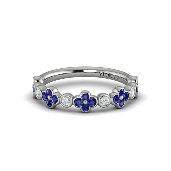 Vlora Sapphire Bloom Diamond Band in 18K White Gold