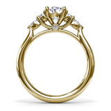 18K Yellow Gold Marquise Side Cluster Diamond Semi-Mount Engagement Ring