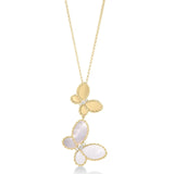18K Yellow Gold Jasmine Diamond & Mother Of Pearl Butterfly Pendant Necklace