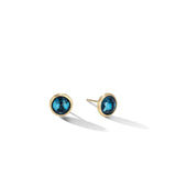 18k Yellow Gold Jaipur Color Bezel Set London Blue Topaz Stud Earrings