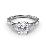 18K White Gold Clustered Diamond Semi-Mount Engagement Ring