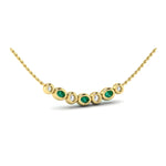 Diamond & Emerald Rounded Bezel Bar Pendant Necklace in 18K Yellow Gold