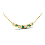 Diamond and Emerald Rounded Bezel Bar Pendant Necklace in 18K Yellow Gold