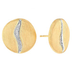 Jaipur Diamond Wave Inlet Rounded Stud Earrings in Satin Yellow Gold