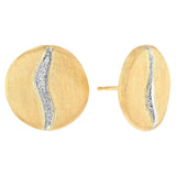 Jaipur Diamond Wave Inlet Rounded Stud Earrings in Satin Yellow Gold