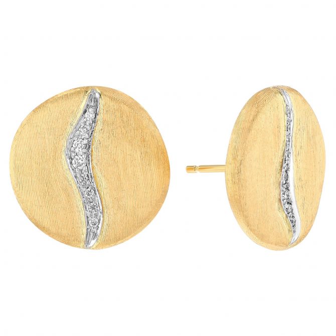 Jaipur Diamond Wave Inlet Rounded Stud Earrings in Satin Yellow Gold