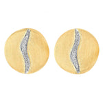 Jaipur Diamond Wave Inlet Rounded Stud Earrings in Satin Yellow Gold